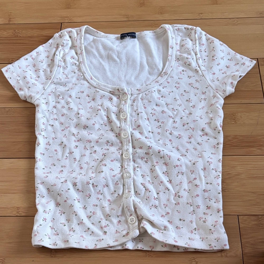 Brandy Melville White Floral crop top